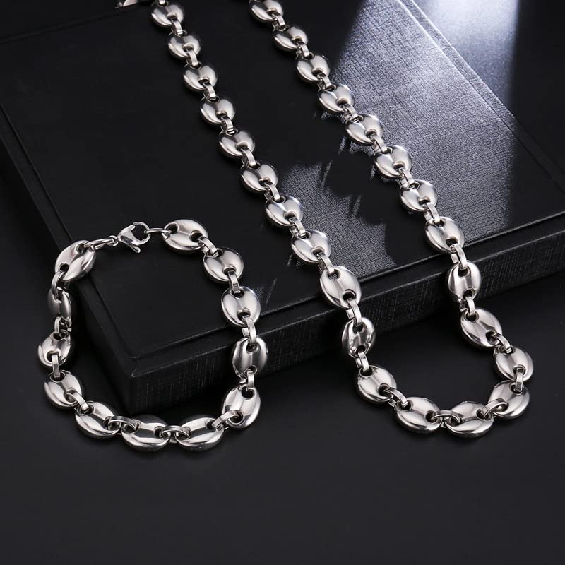 Coffee Beans Link Chain 7MM 9MM for Men Stainless Steel Rope Link